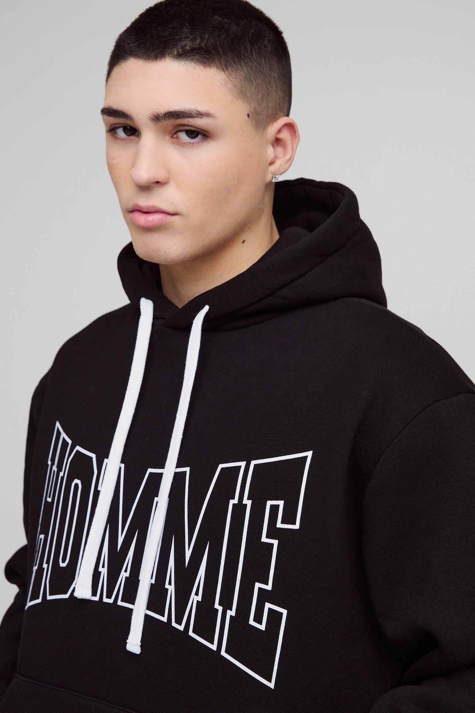 Oversized Homme Print Hoodie | boohooMAN USA Product Image