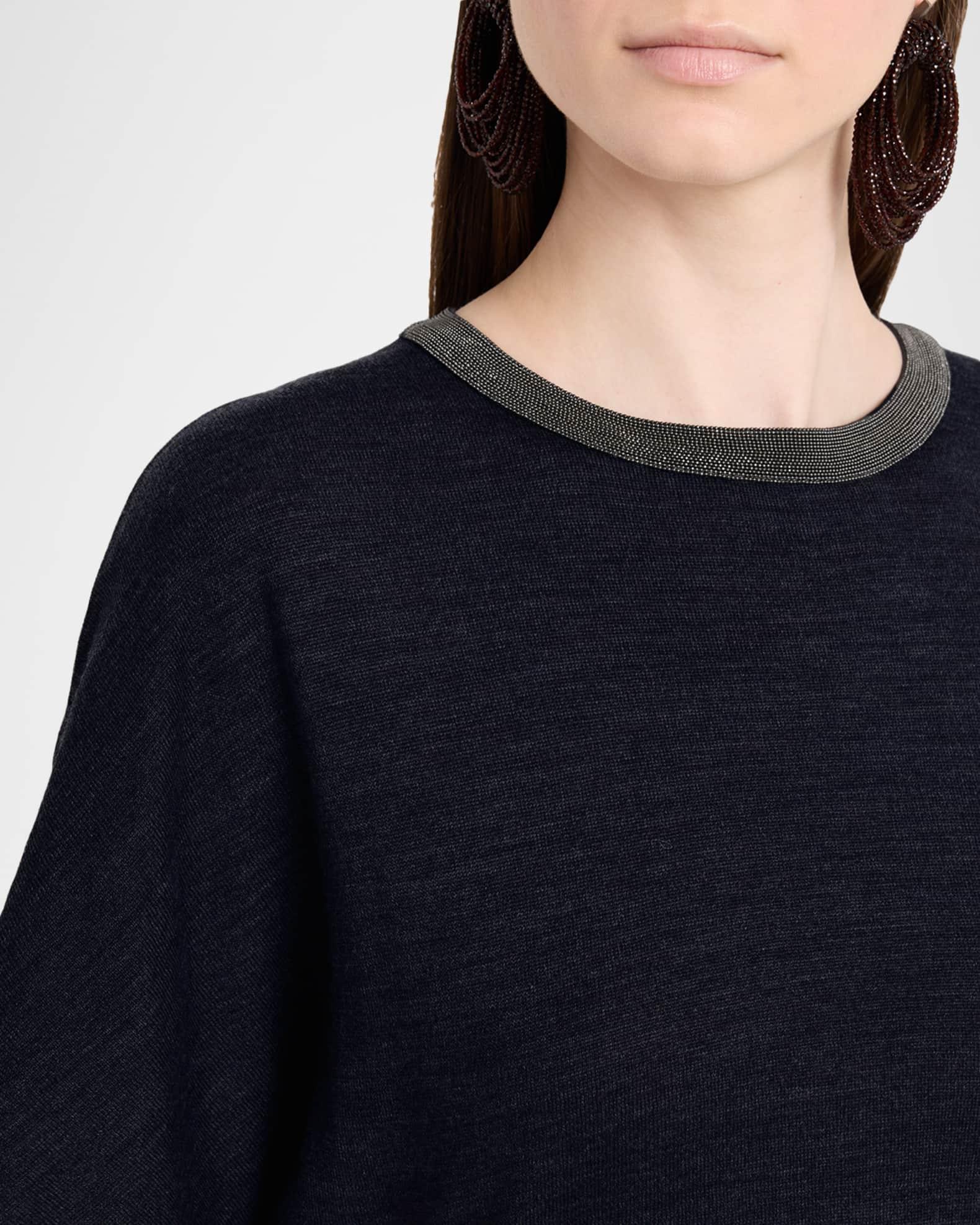 Monili-Neck Short-Sleeve Gathered Wool Jersey Midi T-Shirt Dress Product Image