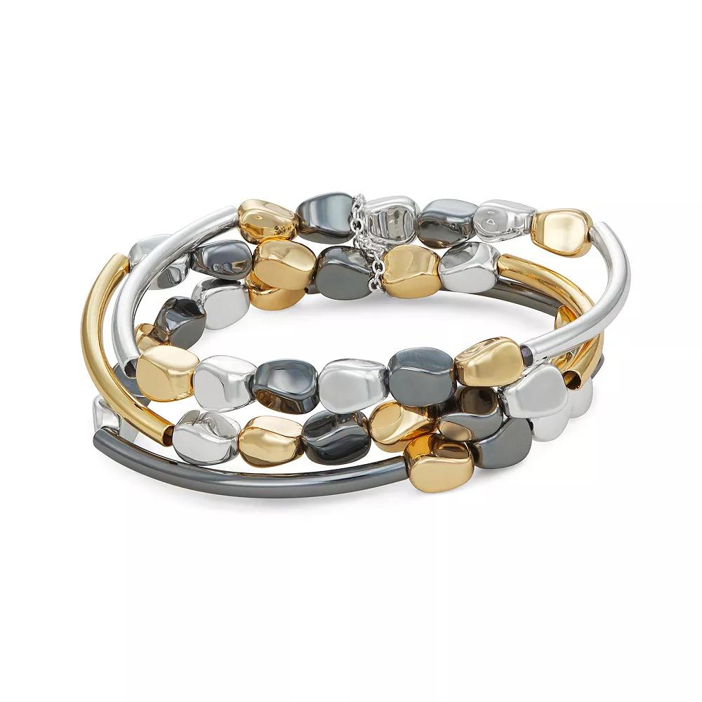 Nine West Tri Tone Stretch 3-Piece Bracelet Set, Women's, Multi Product Image