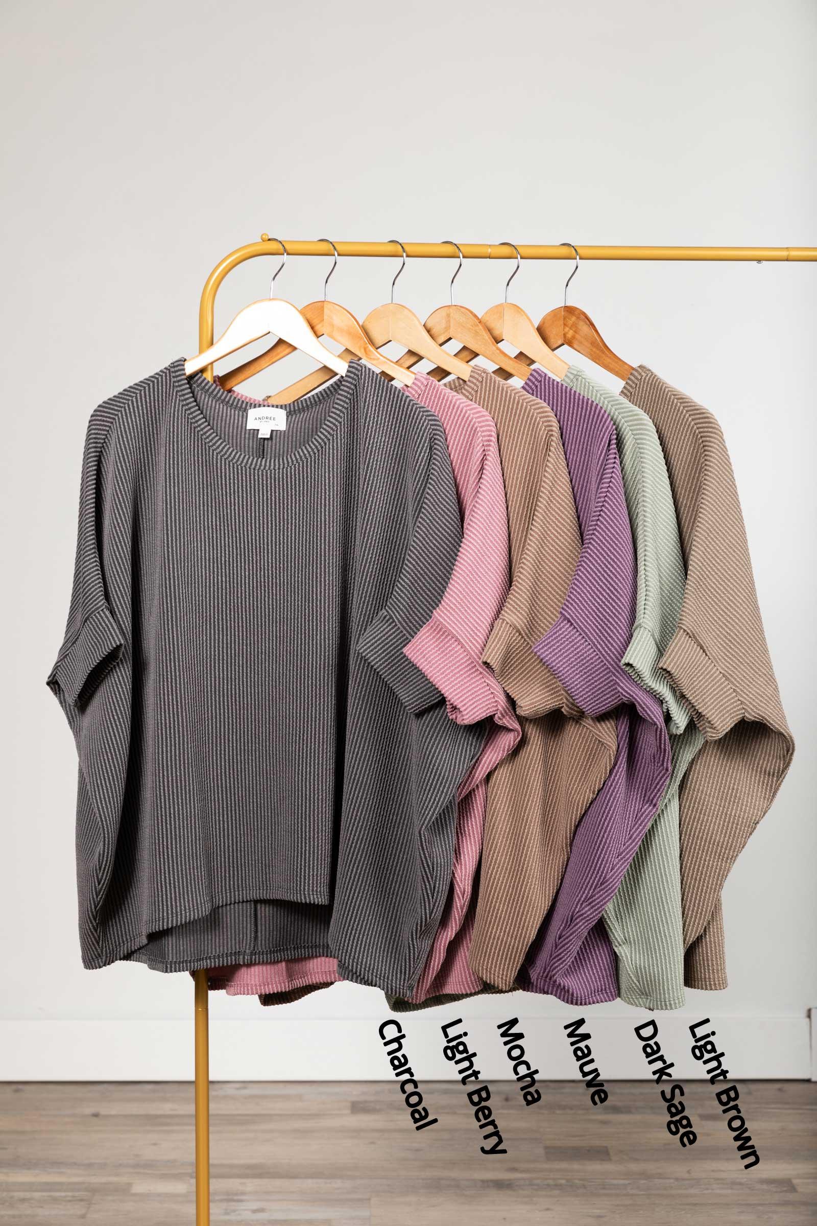 Solid Raised Ribbed Dolman Sleeve Knit Top Product Image