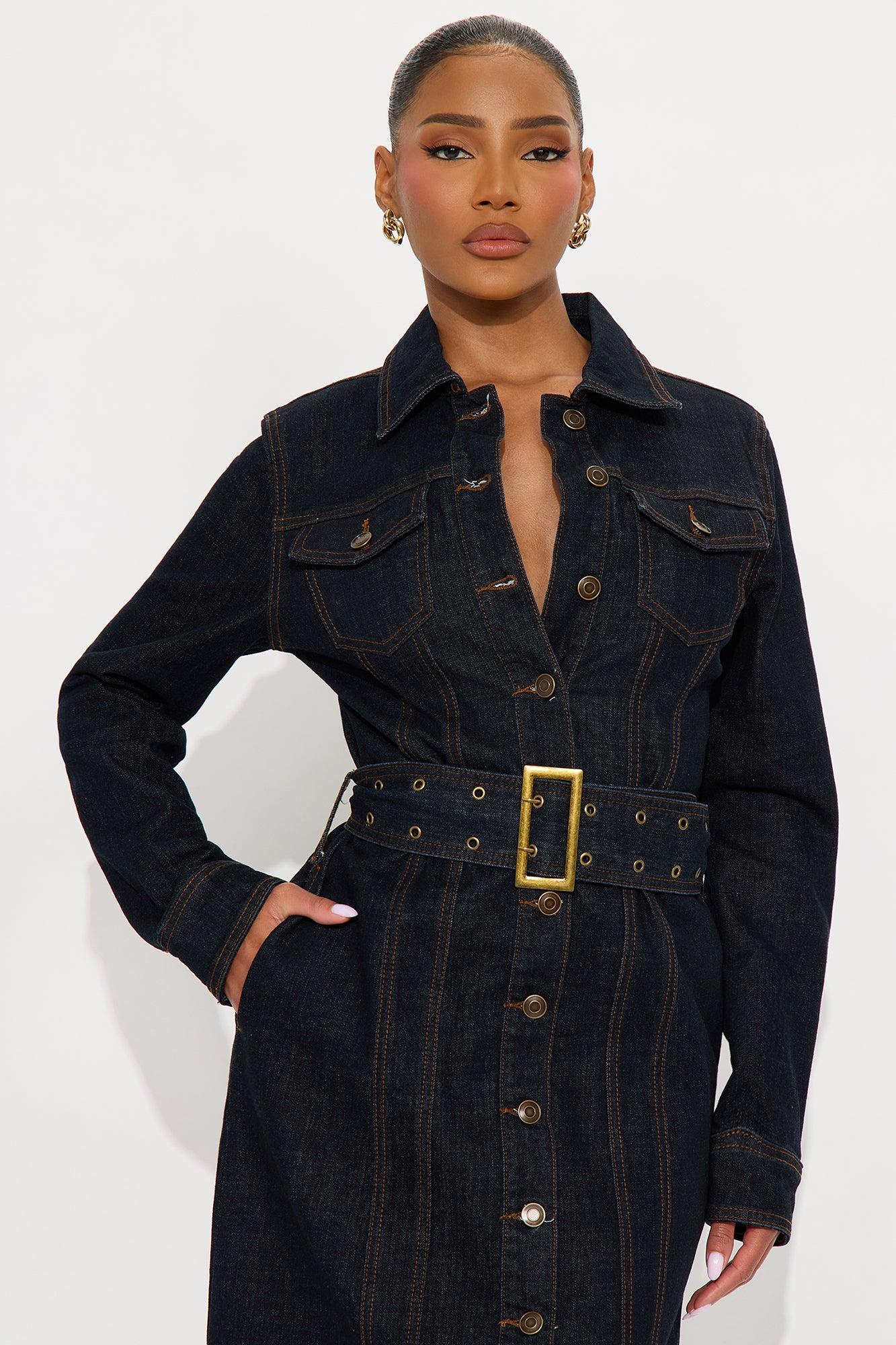 Brooke Belted Denim Trench Coat - Dark Wash Female Product Image