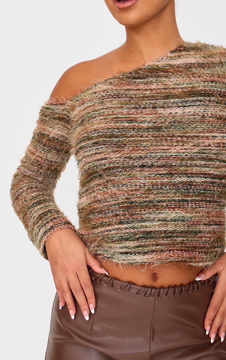 Petite Khaki Textured Stripe Asymmetric Top Product Image