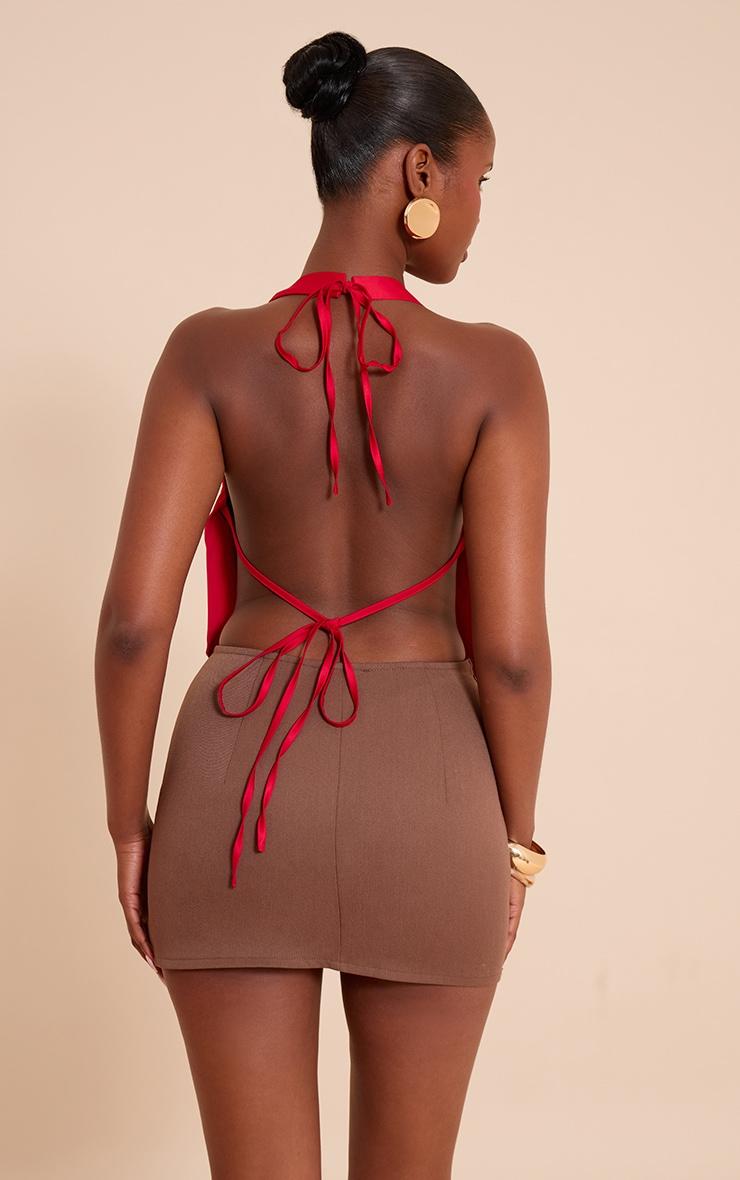 Red Satin Bead Detail Backless Top Product Image