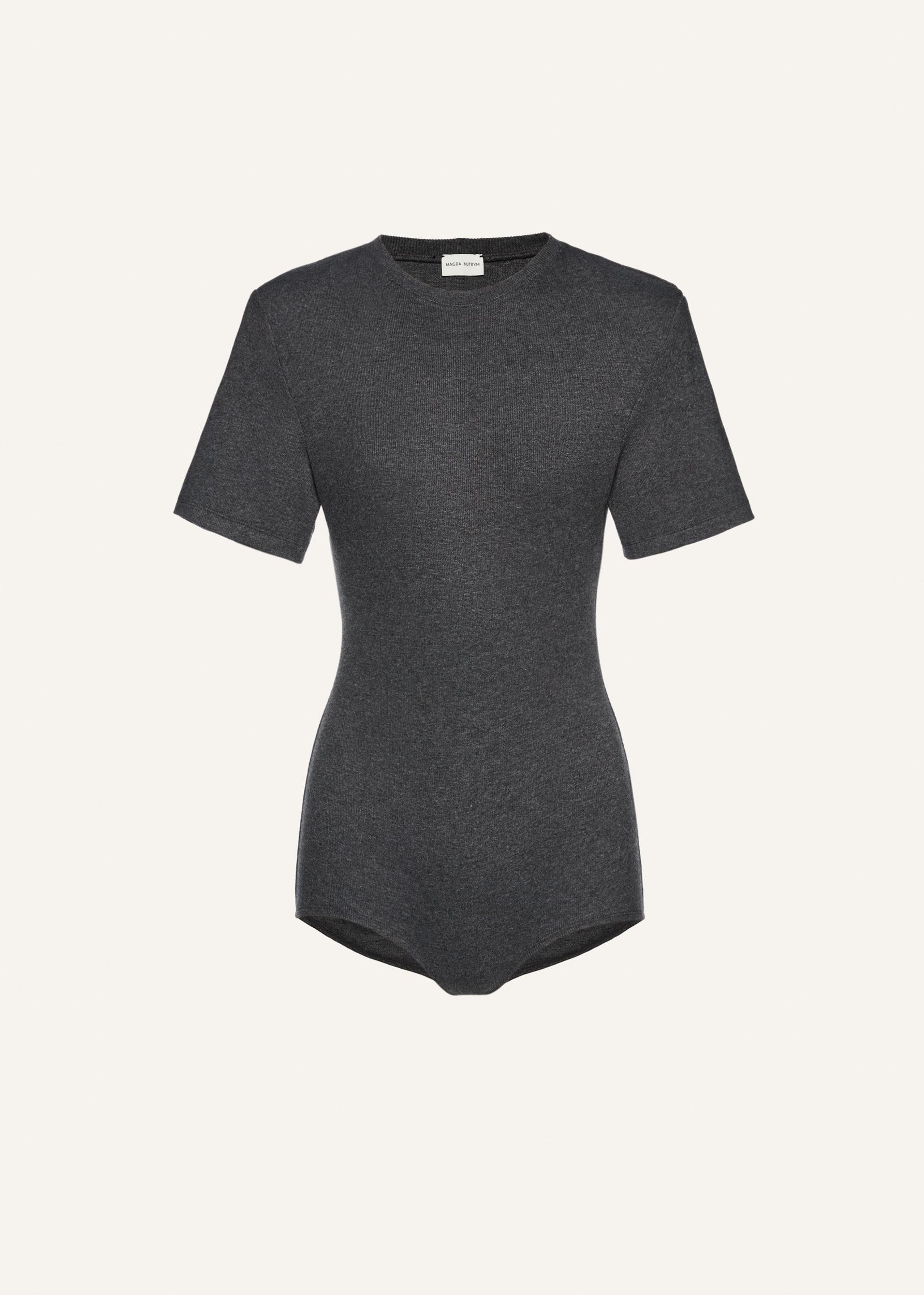 Ribbed short sleeve bodysuit in grey Product Image