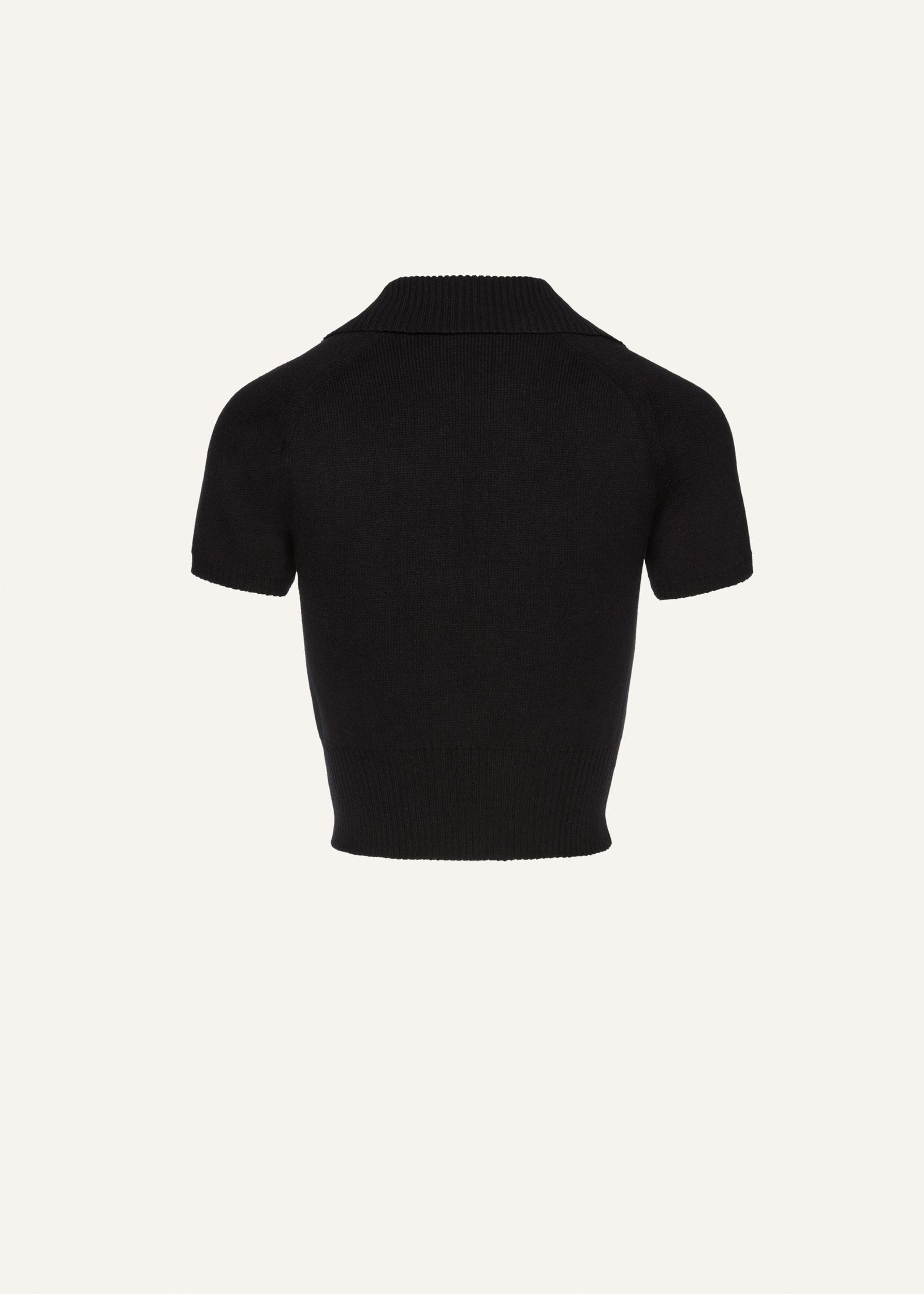 Short-sleeve buttoned cropped sweater in black Product Image