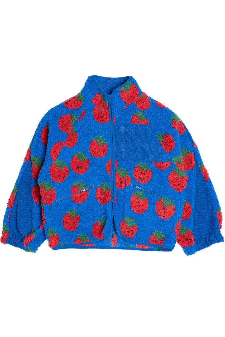 Fruit Pattern Corduroy Detail Faux Sherpa Jacket Product Image