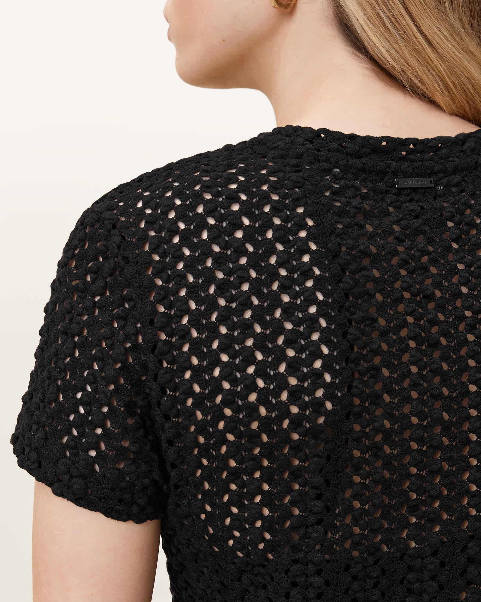 Karma Crochet Stevie Slim Fit T-Shirt Black | ALLSAINTS US Product Image