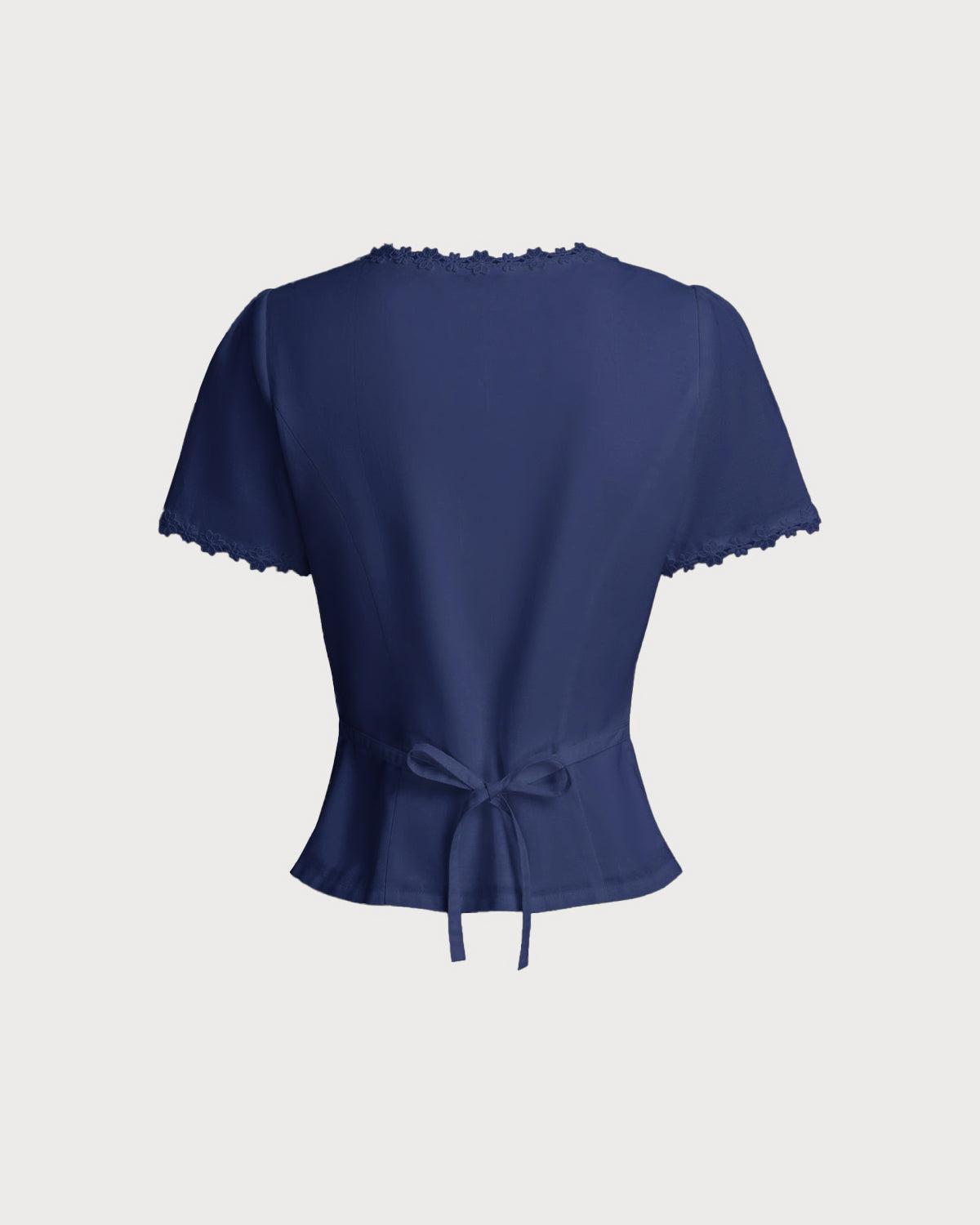 Navy Square Neck Button Blouse Product Image