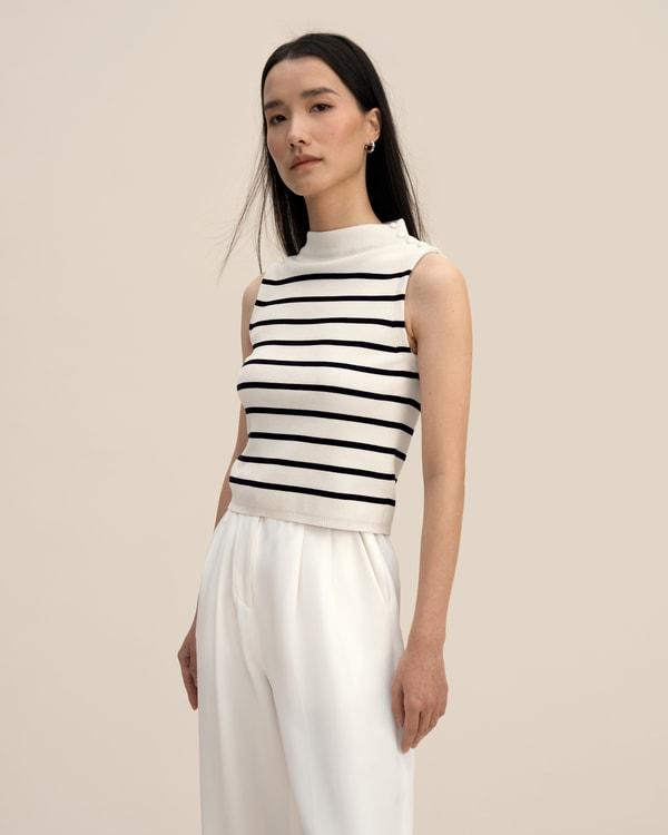 Cropped Spun Silk Strip Sweater Product Image