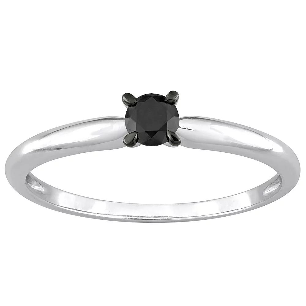 Stella Grace 14k White Gold 1/4 Carat T.W Round Cut Black Diamond Solitaire Engagement Ring, Women's, Size: 8 Product Image