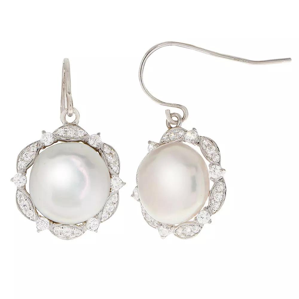 PearLustre by Imperial Sterling Silver Freshwater Cultured Pearl & White Topaz Earrings, Women's Product Image