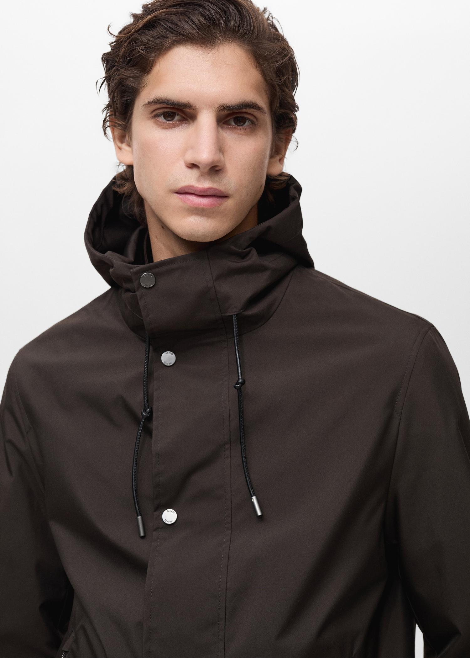 Water-repellent hooded parka - Men | MANGO USA Product Image