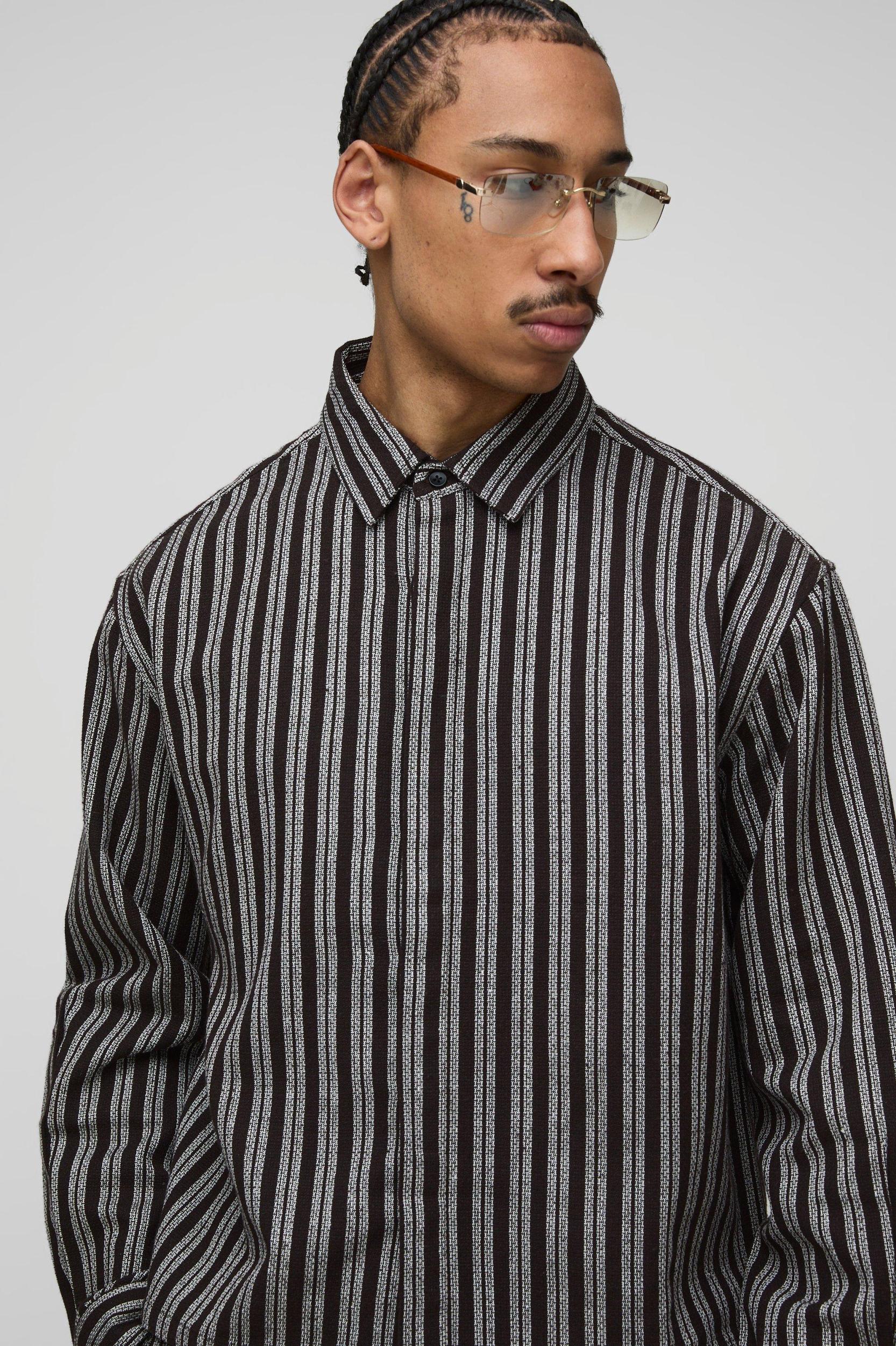 Oversized Boxy Stripe Long Sleeve Shirt | boohooMAN USA Product Image
