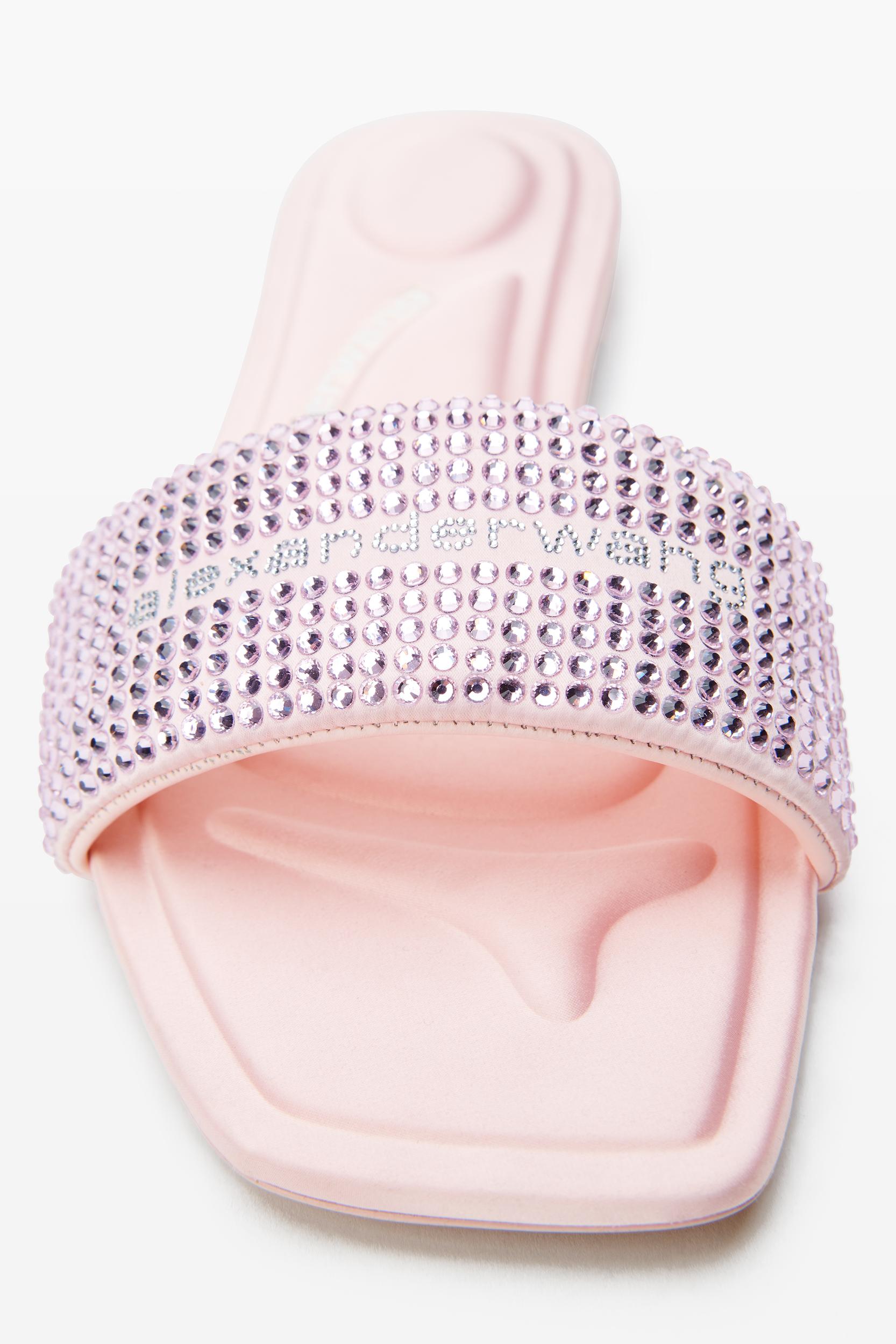 Pink Satin & Crystal Hotfix Vy Sandals Product Image