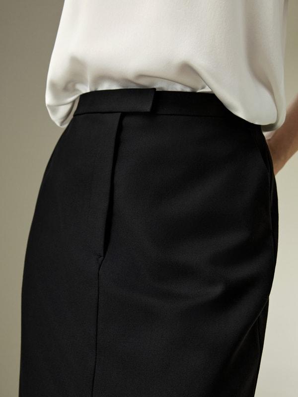 LILYSILK Wool Skirt - Female - Black Silk and Wool - Delicate Elastic Back Waist Skirt 6 Product Image