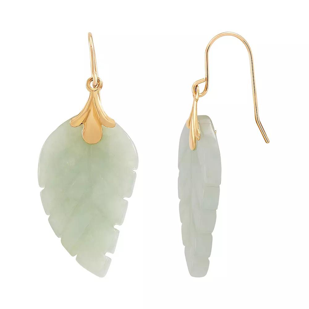 10k Gold Jadeite Jade Leaf Earrings, Women's Product Image