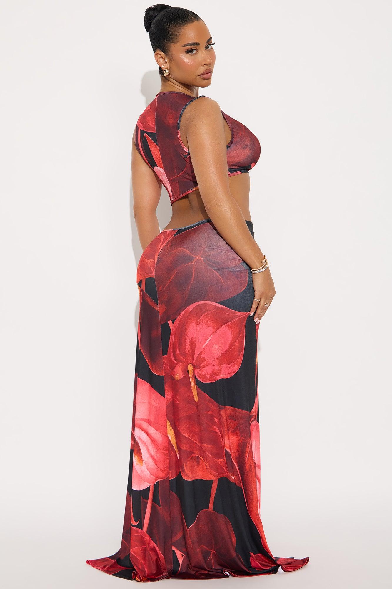 Fierce Cut Out Maxi Dress  - Red/combo Female Product Image