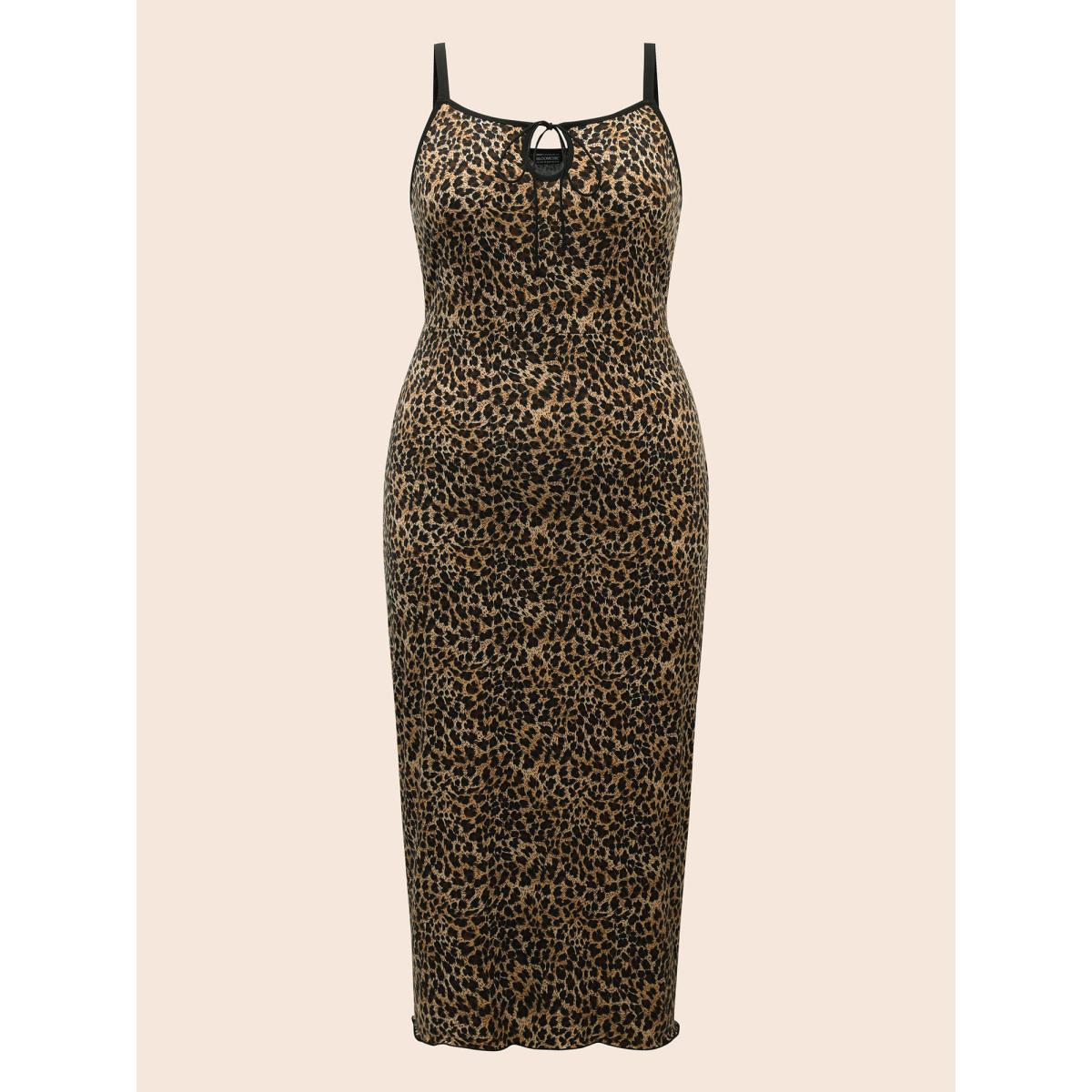 Plus Size Leopard Print Tie Knot Slim Fit Dress Black Women Elegant Tie knot U-neck Sleeveless Curvy BloomChic 26/4X Product Image