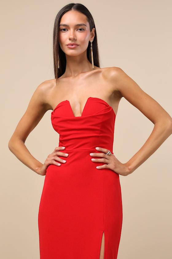 Effortless Radiance Red Strapless Mermaid Maxi Dress Product Image