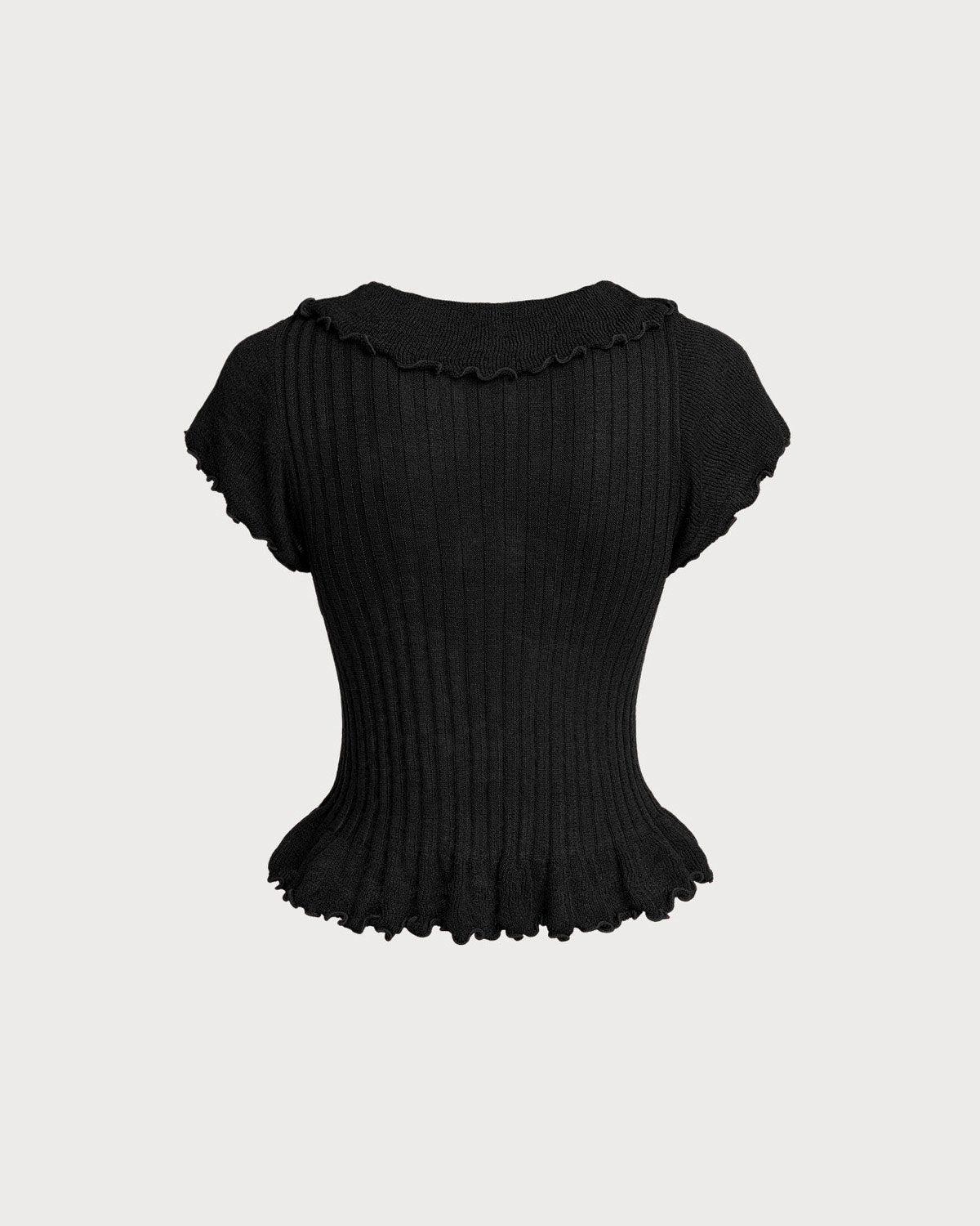 Black V Neck Ruffle Cardigan Product Image