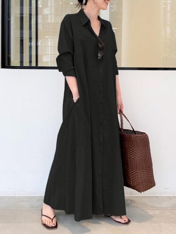 Original Solid Color Lapel Shirt Dress Product Image