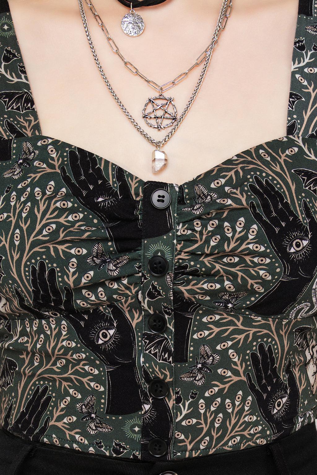 Hemlock Button Up Crop Top - Green Product Image