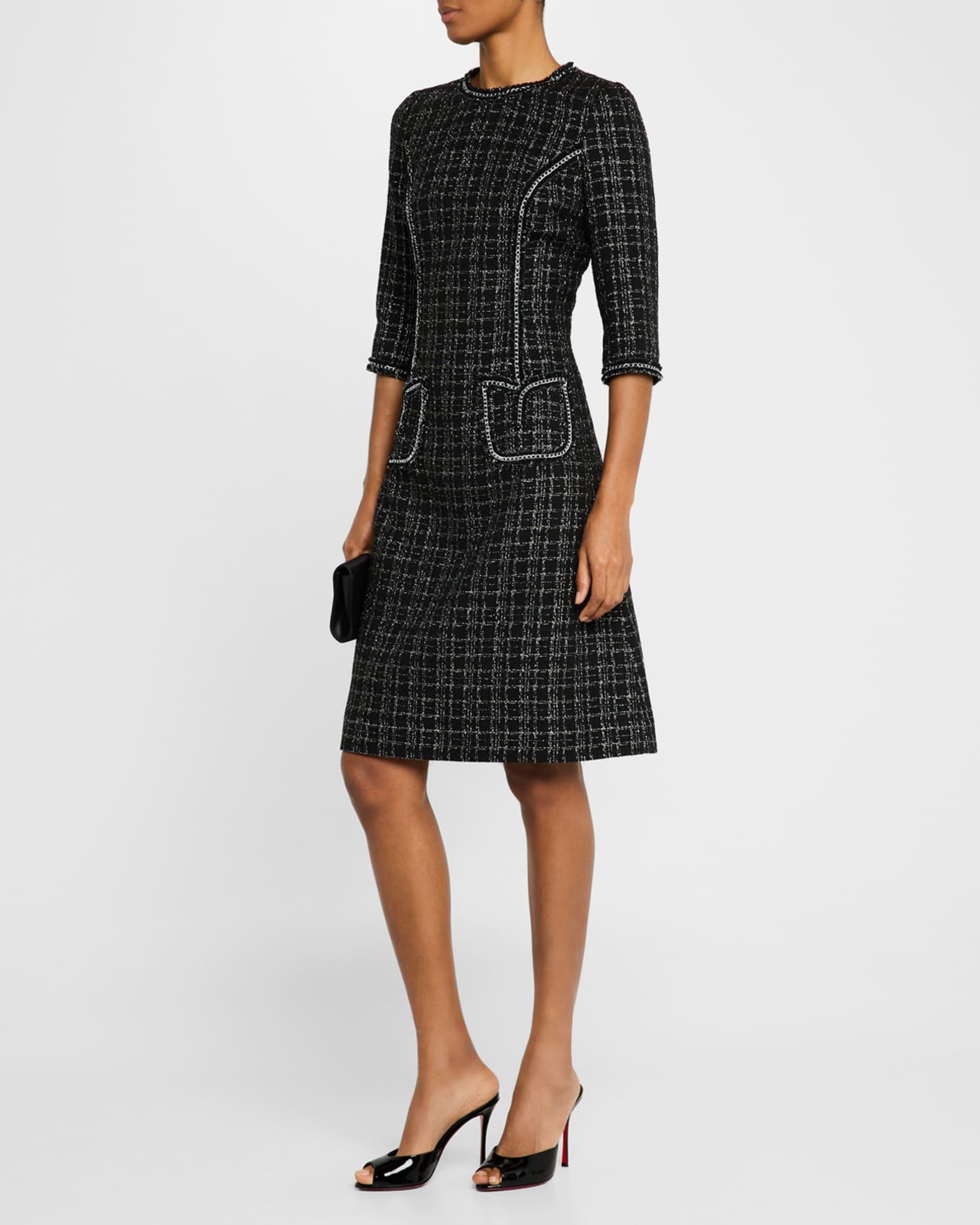 Chain-Trim Metallic Plaid Boucle Dress Product Image