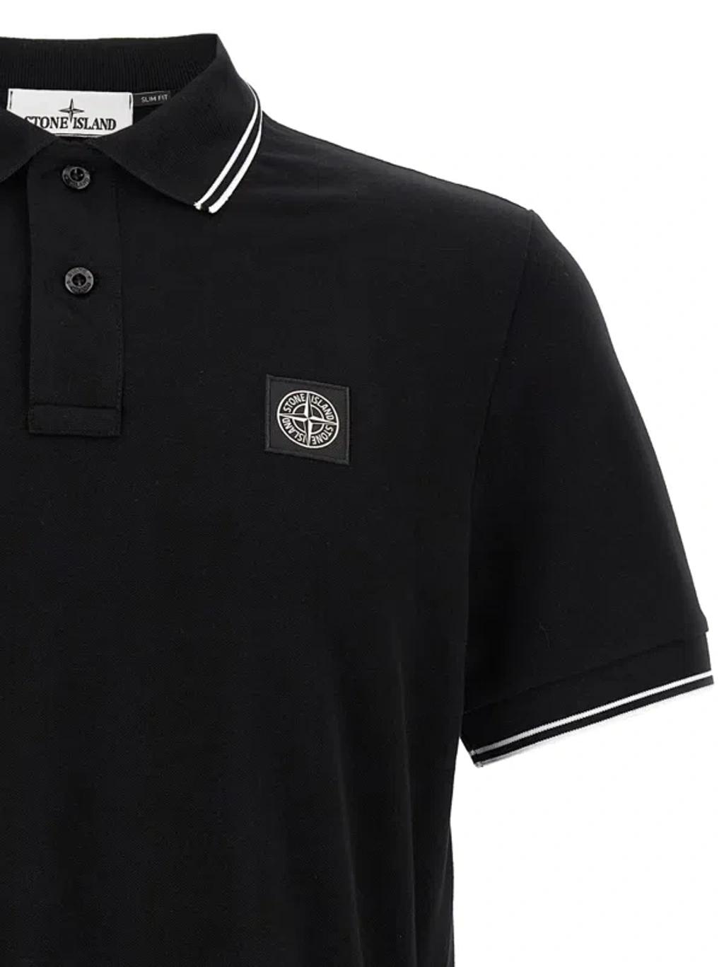 STONE ISLAND Mens Black Brand-patch Regular-fit Stretch-cotton Polo Shirt Xl Product Image