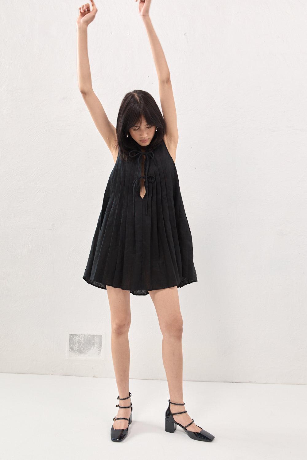 Valeria Linen Mini Dress Black Product Image