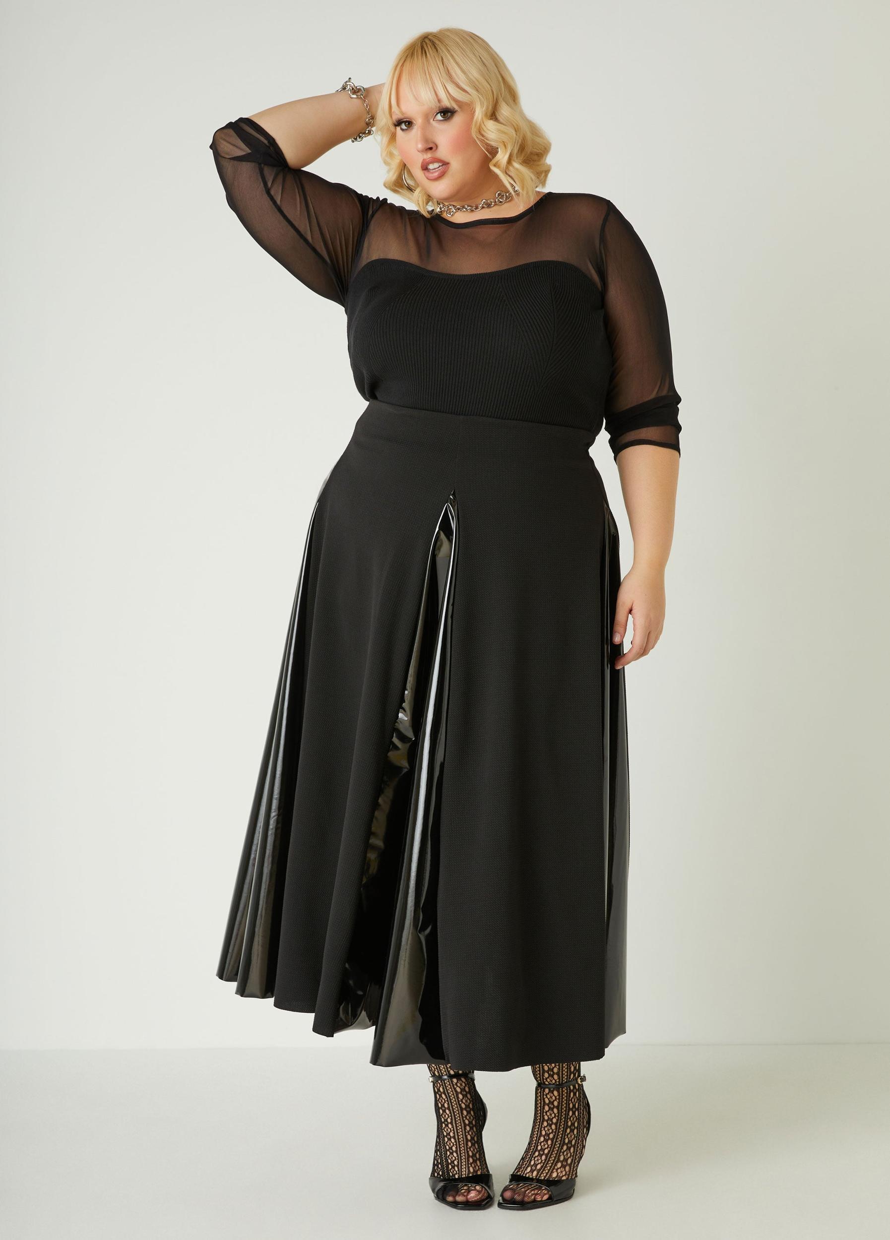 Faux Patent Leather Paneled Skirt Product Image