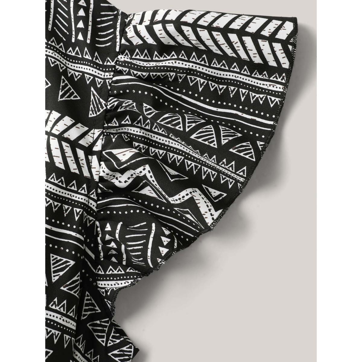 Plus Size Boho Stripes Shirred Waist Midi Dress Black Women V-neck Cap Sleeve Curvy BloomChic 10/M Product Image