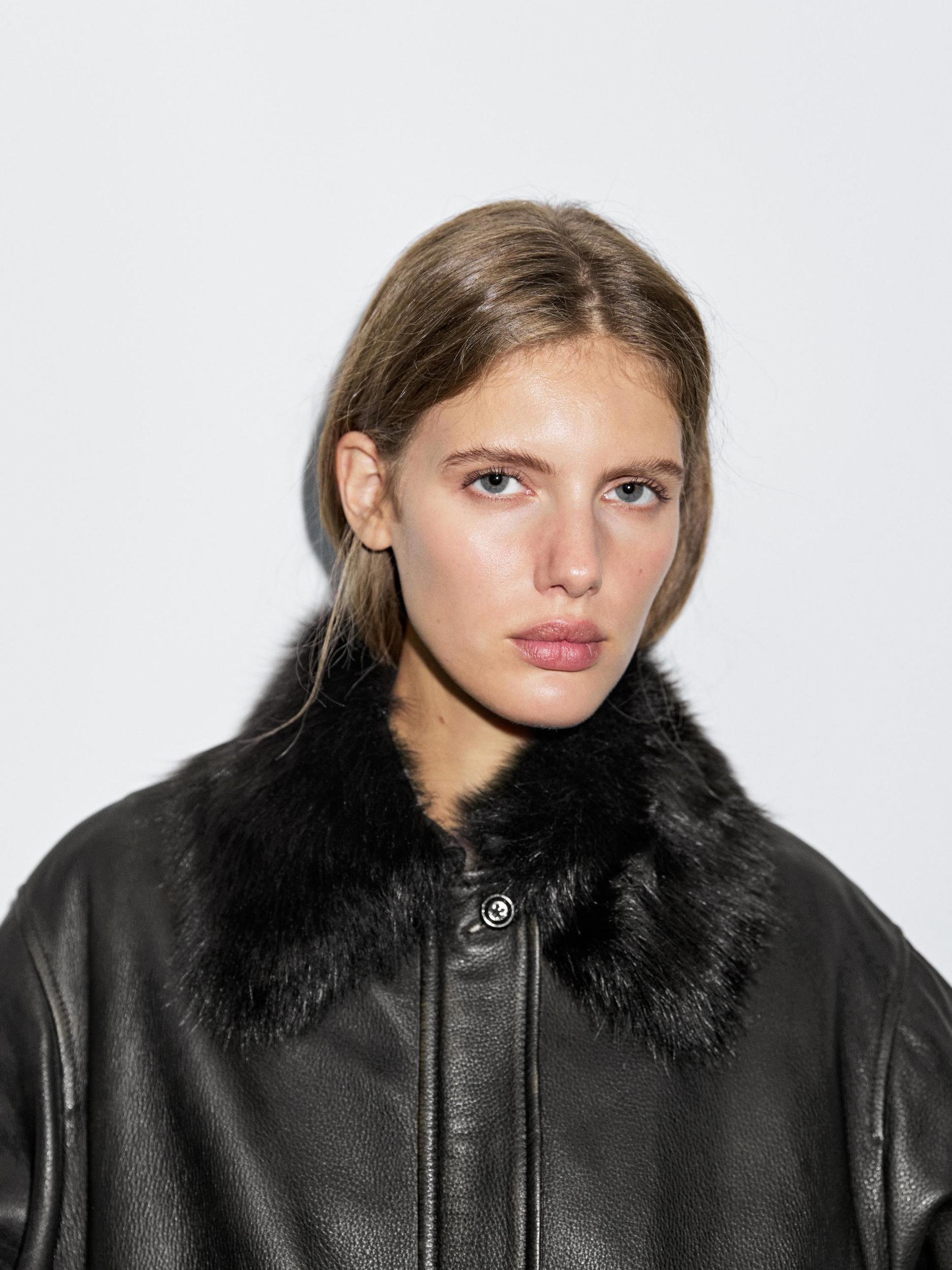 Nappa leather jacket with lambskin collar Product Image