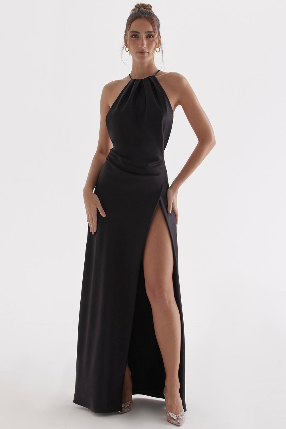 Zanab  black thigh slit maxi dress Product Image