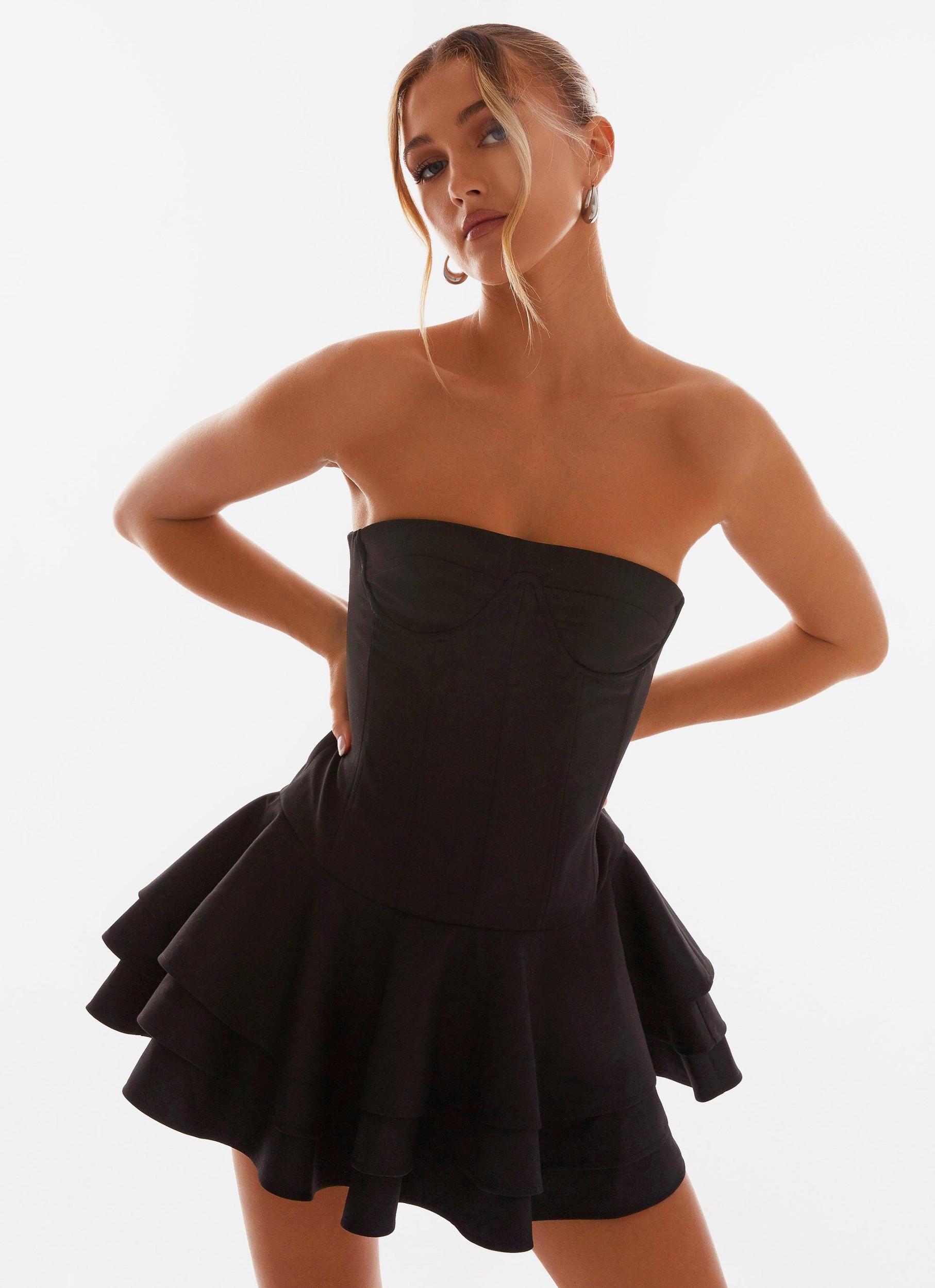 Floriana Ruffle Corset Mini Dress - Black Product Image