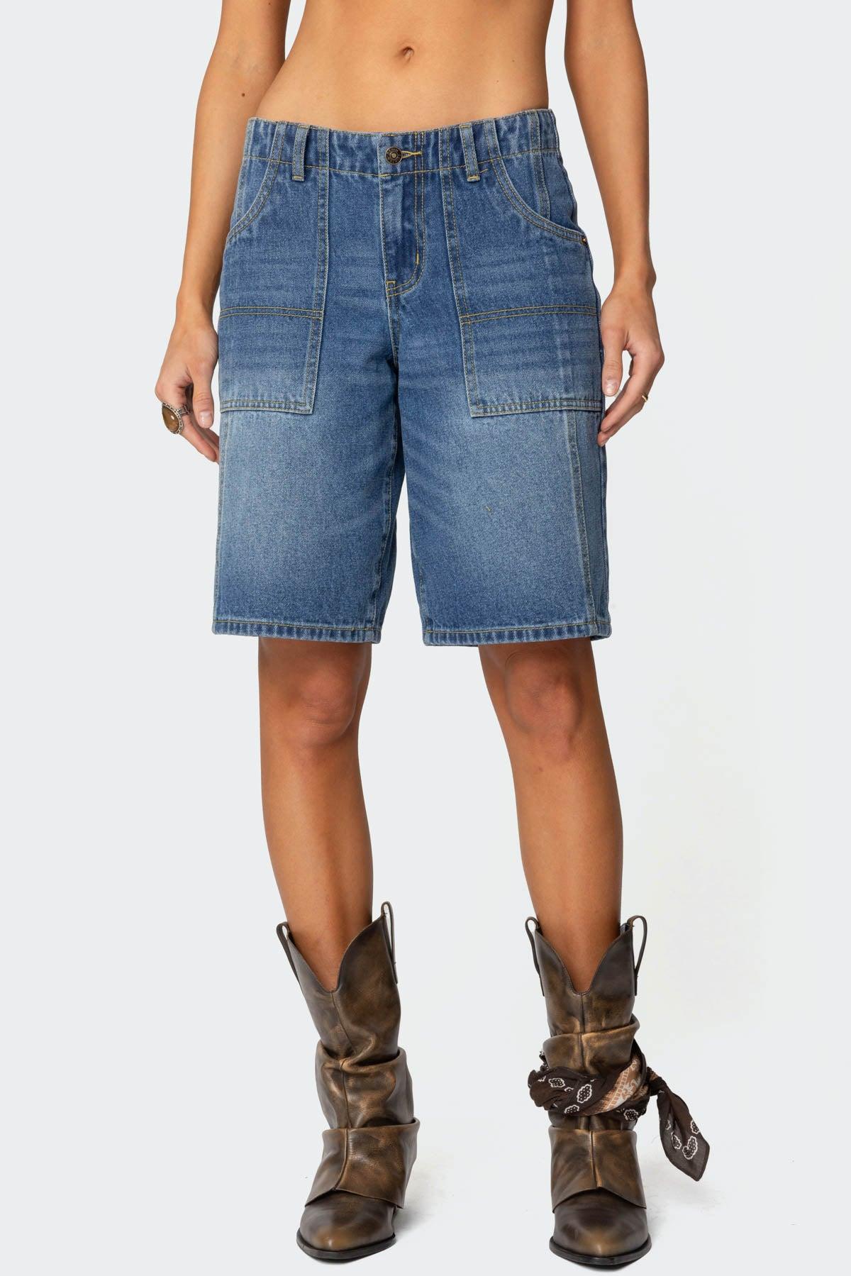 Tris Low Rise Denim Bermuda Shorts Product Image