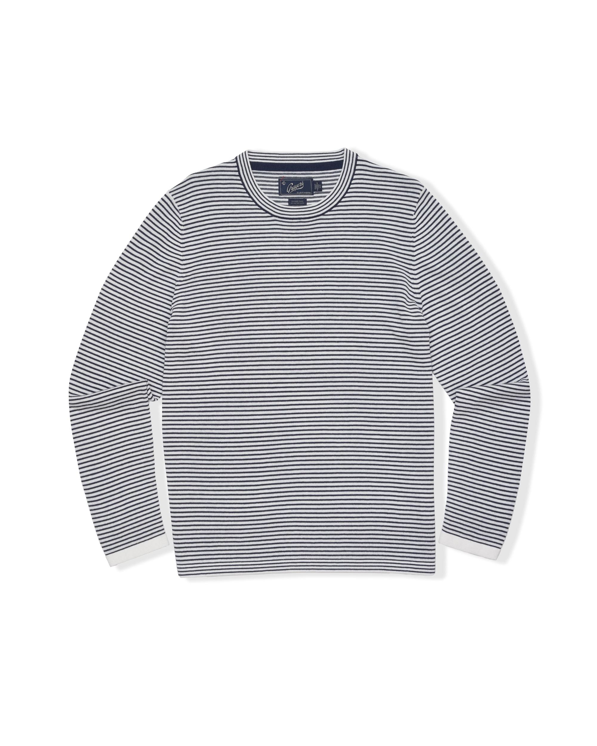 Peter Stripe Ramie Cotton  Crew - Navy Cream Stripe Product Image