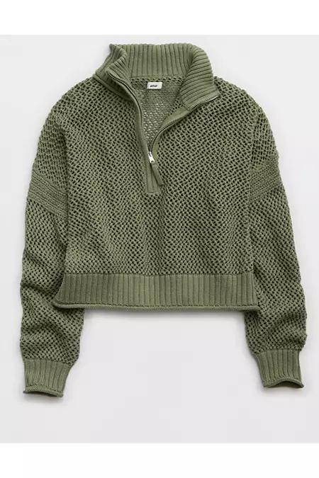 Aerie Crochet Quarter Zip Sweater Women's Product Image