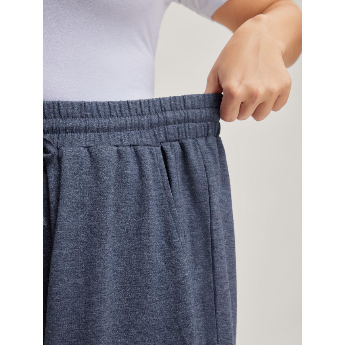 Plus Size Waist Drawstring Split Hem Wide-Leg Pants Women Indigo Leisure Loose Mid Rise Casual Pants BloomChic 10/M Product Image