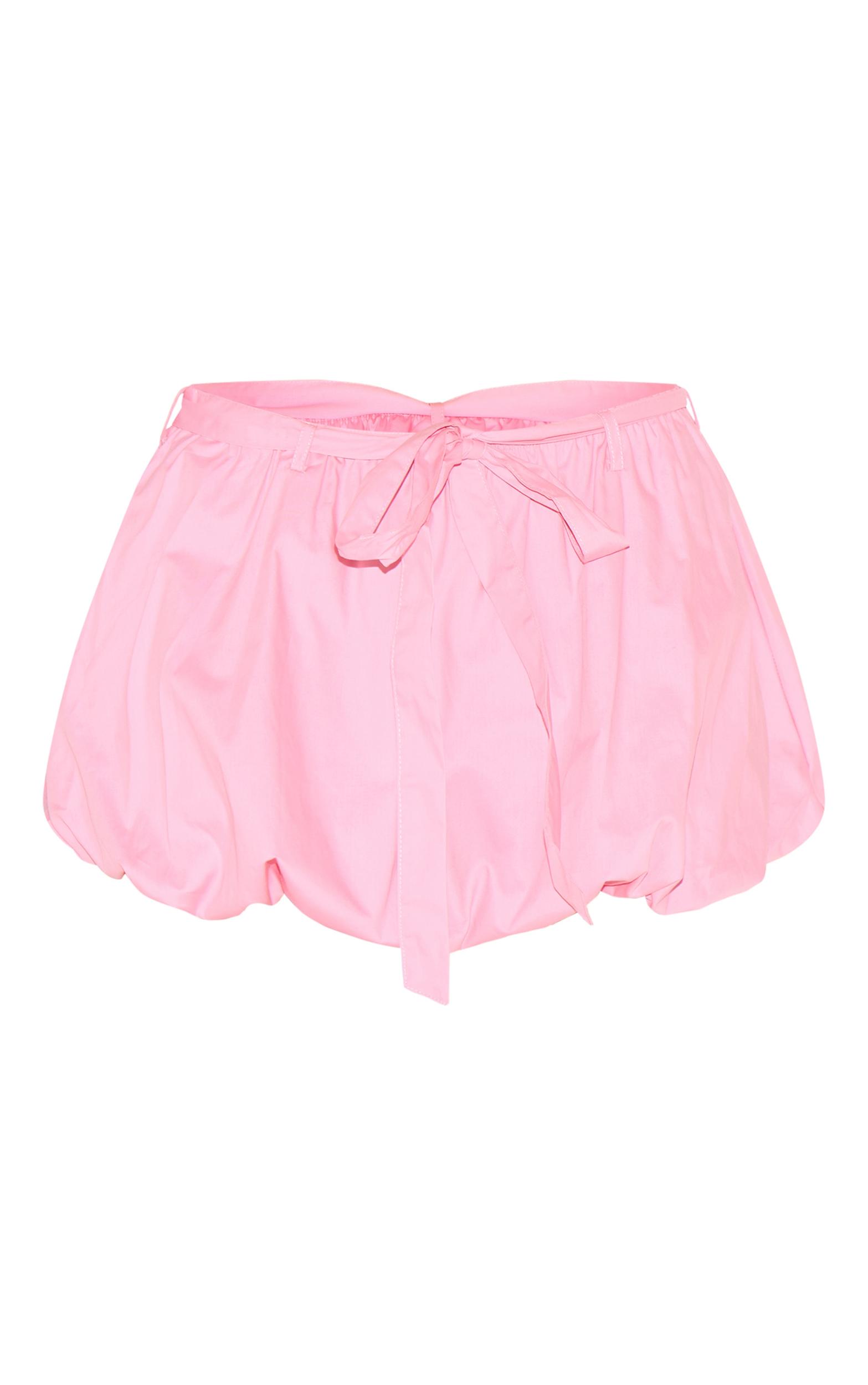 Pink Tie Waist Cotton Puffball Skirt Product Image