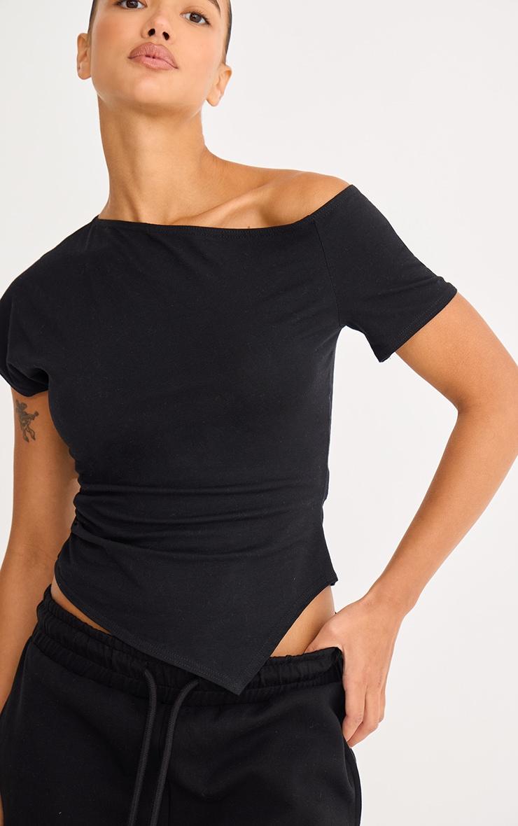 Black Cotton Off Shoulder Drape Longline Top Product Image