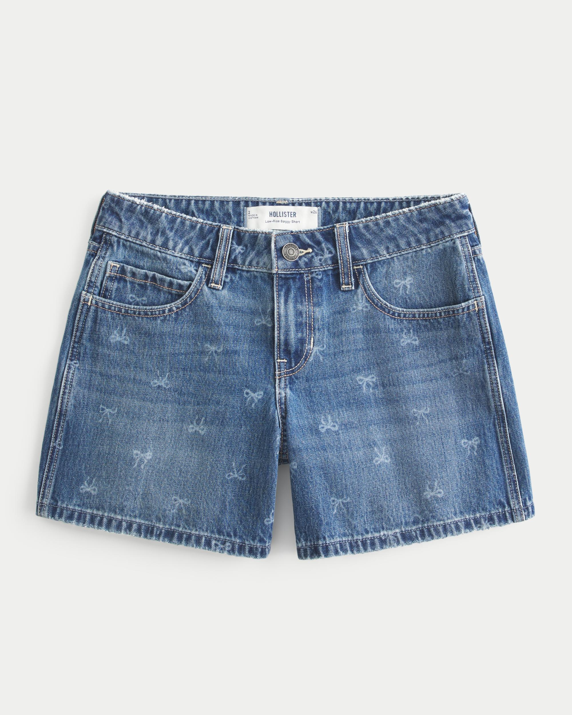 Low-Rise Dark Wash Baggy Denim Shorts 5" Product Image