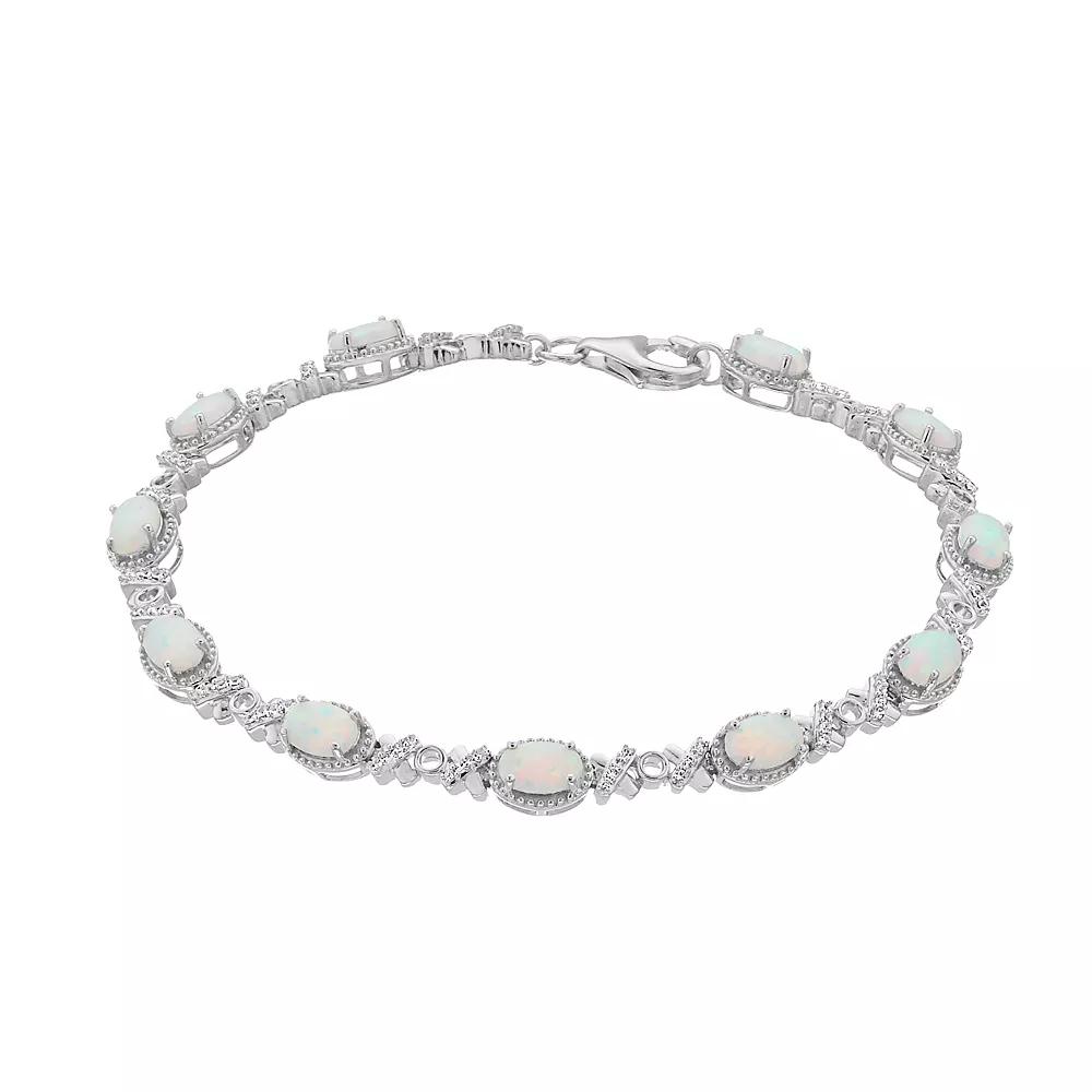 Sterling Silver Lab-Created White Opal & Lab-Created White Sapphire Bracelet, Women's, Size: 7.5" Product Image