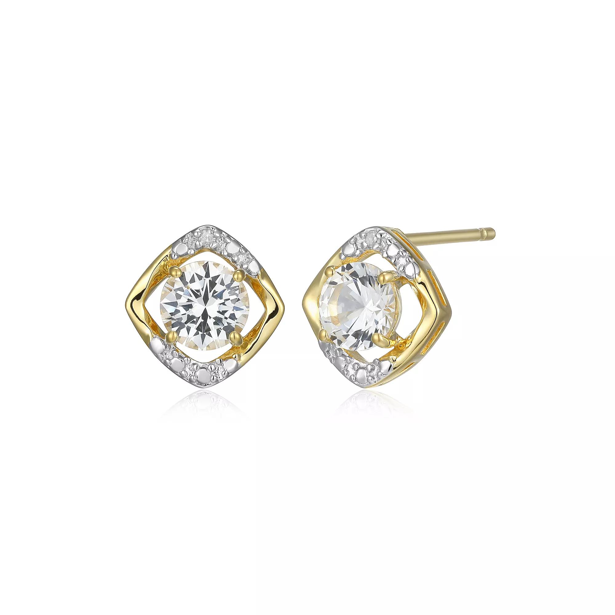 18k Gold Over Silver Gemstone & Diamond Accent Stud Earrings, Women's, April Cr Wh Blue Product Image