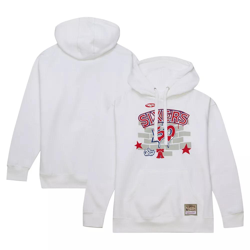Men's Mitchell & Ness x Tats Cru White Philadelphia 76ers Hardwood Classics Brick Pullover Hoodie,  Product Image