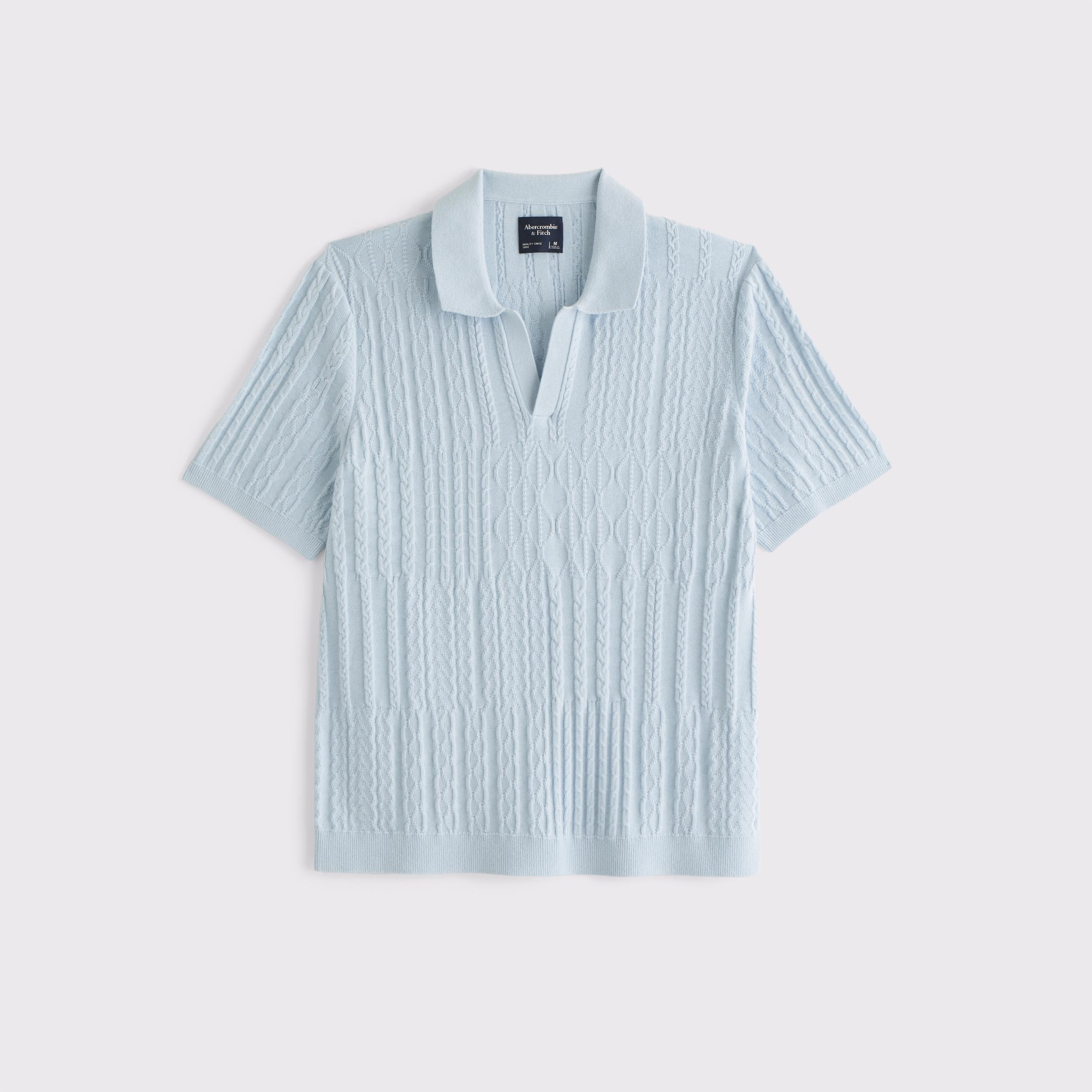 Cable Patchwork Johnny Collar Sweater Polo Product Image