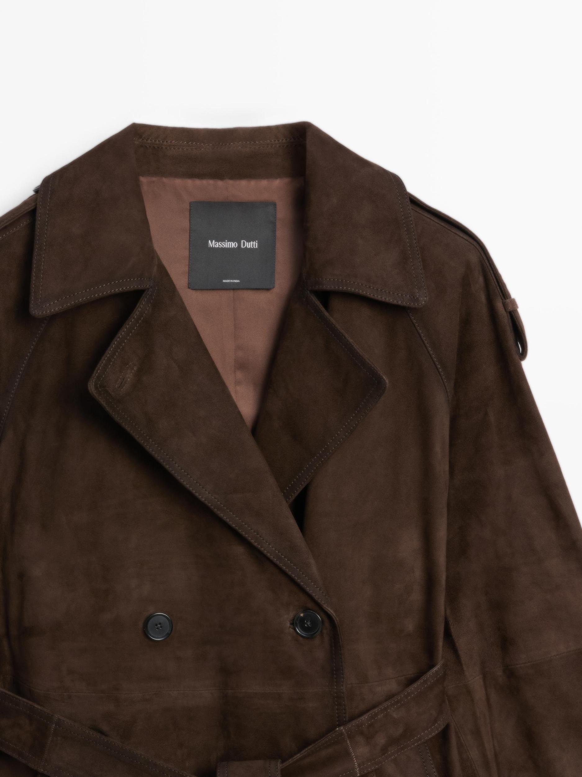 Long suede leather trench coat Product Image