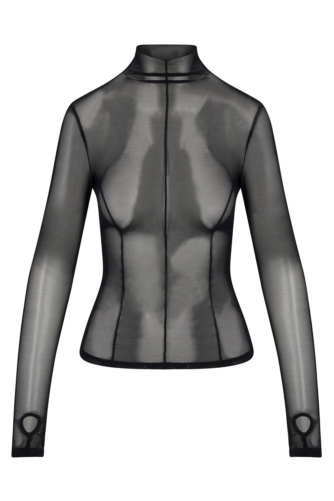 Power Mesh Mock Neck Long Sleeve Top - Black Female Product Image