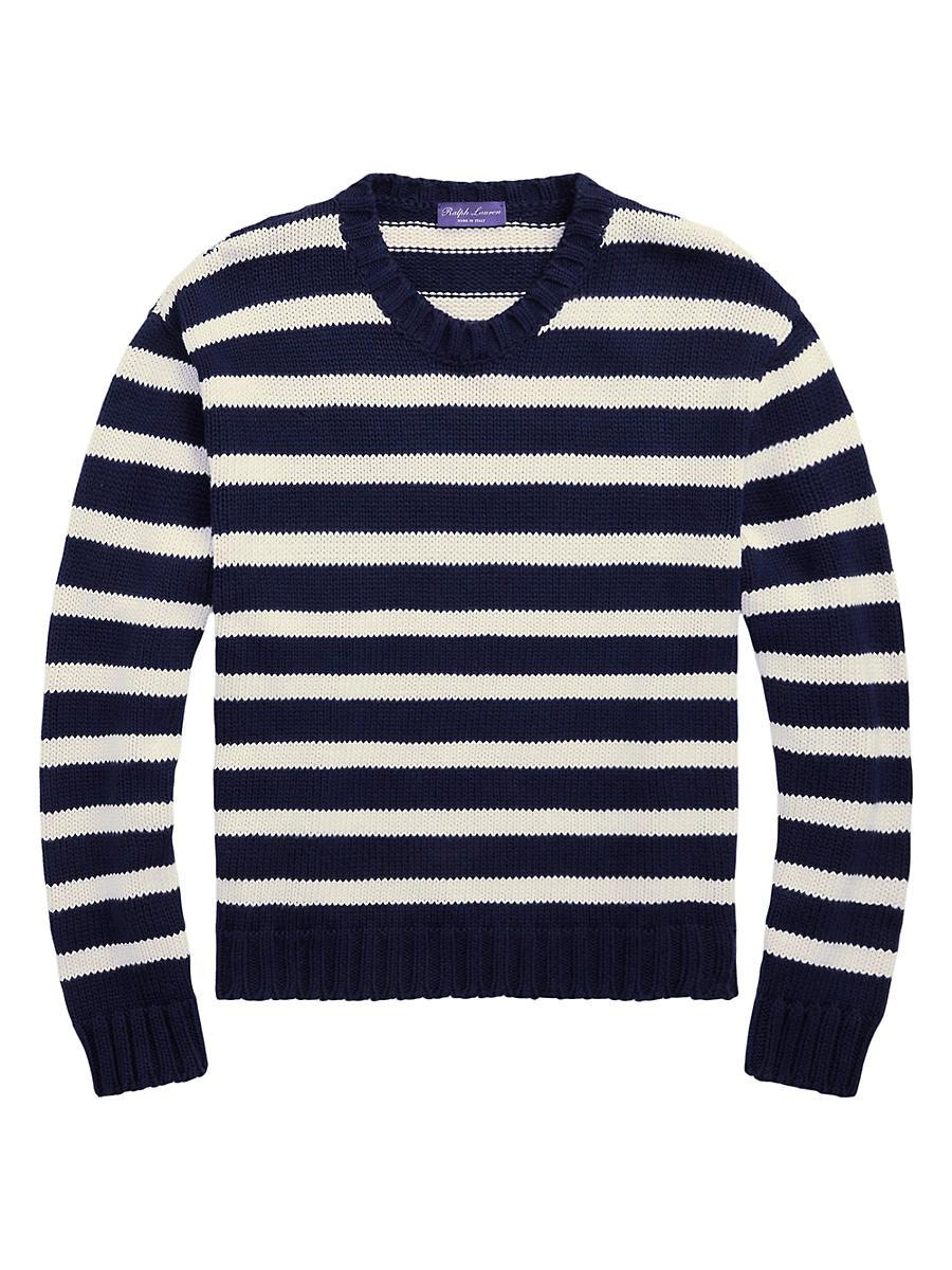 Mens Striped Classic-Fit Cotton Crewneck Sweater Product Image