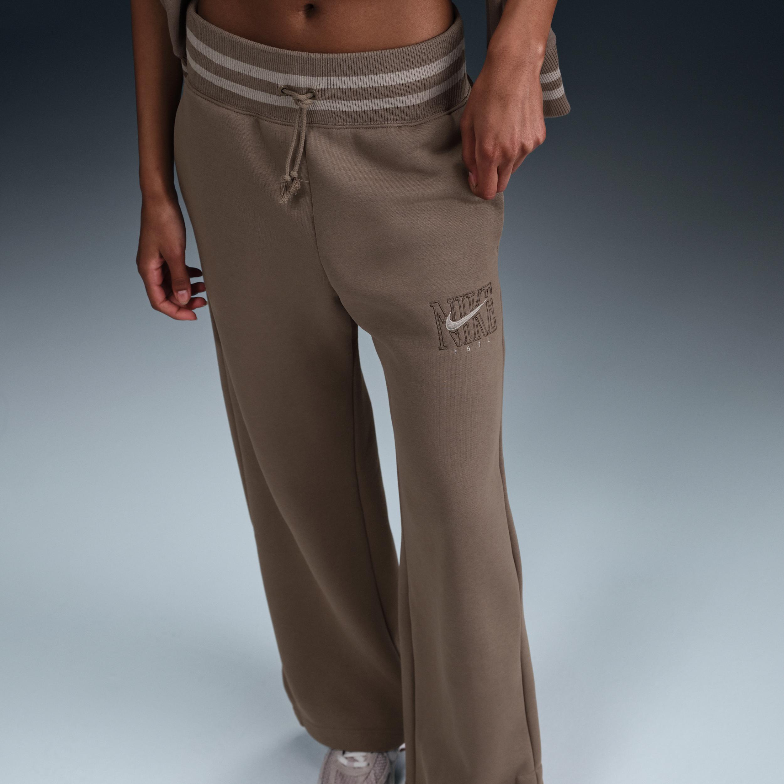 Nike Womens Nike NSW Phoenix Fleece High Rise GX Wide Pants - Womens Mink Brown Product Image