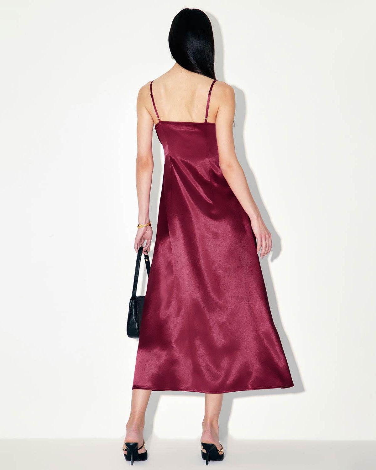 Red Satin Square Neck Slip Maxi Dress Product Image